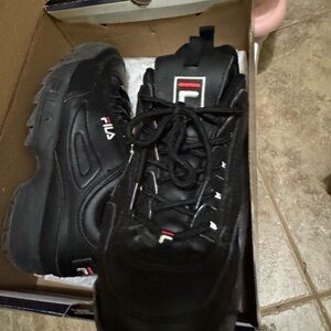 Fila Black Chunky Platform Sneakers.